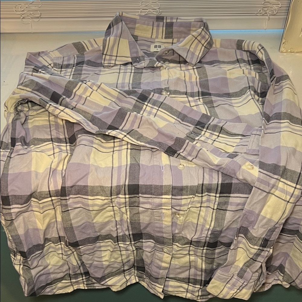 Uniqlo womensLavender and Cream Plaid Shirt